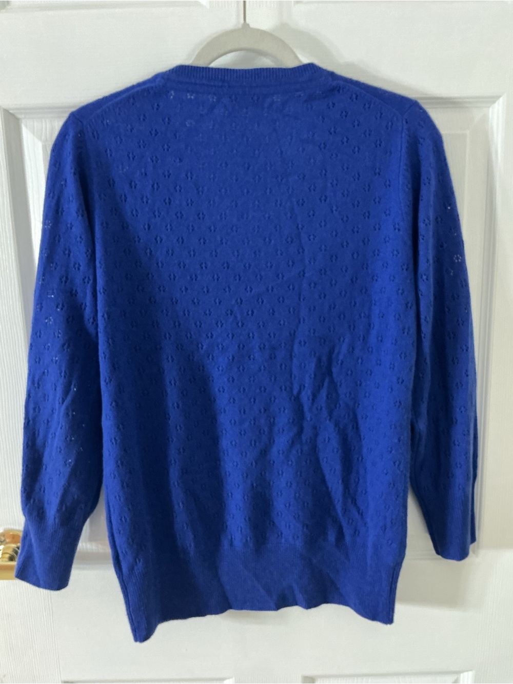 Himalaya Cashmere Blue Silk V-Neck Pointelle Knit Sweater Women's Size L - Picture 4 of 6